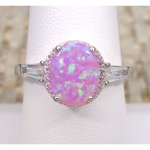 925 STERLING SILVER Lab Created Pink Opal CZ Ring - Picture 14 of 16